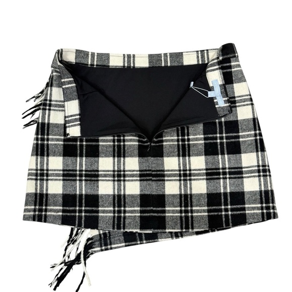 Antonio Melani Georgie Brushed Plaid Fringe Wrap Front Mini A-Line Skirt Size 10 - Picture 6 of 16